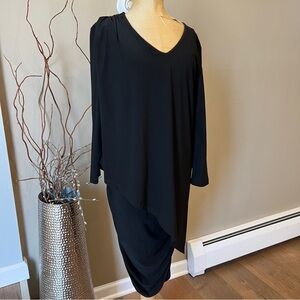 2 Pc Black Dress‎ Asymmetrical Layered Draped S/M Long Sleeve Ruffle
